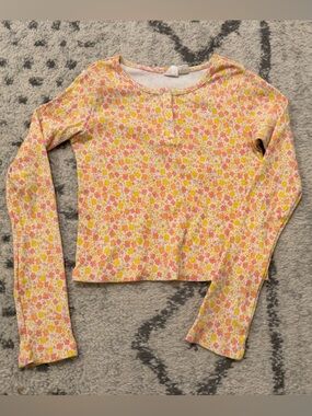 Roxy Girls Ribbed Floral Long Sleeved Henley, Size Medium